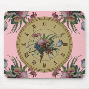 Antike Uhr mit Blumen Mousepad
