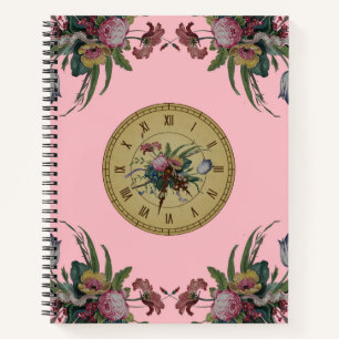 Antike Uhr mit Blumen Notizbuch