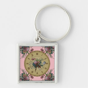 Antike Uhr mit Blumen Schlüsselanhänger