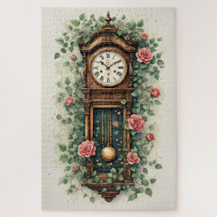 Antike Uhr umgeben von Rosen und Weinreben Puzzle