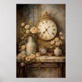Antike Uhr und Rosen Poster (Vorne)