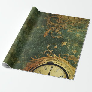 Antike Uhrwerk-Smaragdgrüne Steampunk Geschenkpapier