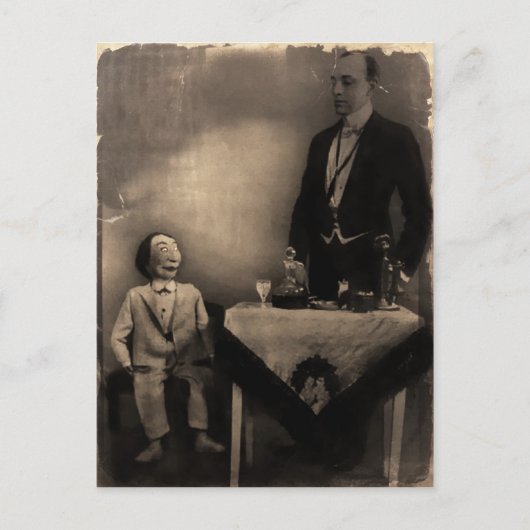 Antike unheimliche Bauchrednerpuppe Postkarte (Vorderseite)