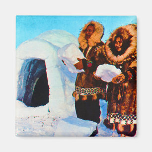 Antike USA Alaska Iglu-Erbauer Magnet