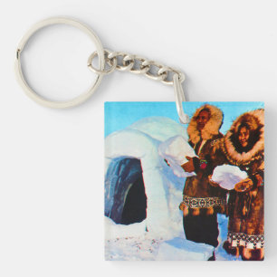 Antike USA Alaska Iglu-Erbauer Schlüsselanhänger