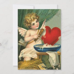 Antike Valentins Cherub wäscht Herz Feiertagskarte