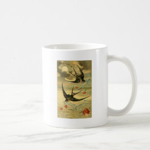Antike Valentins-Schwalben mit Herzen Kaffeetasse