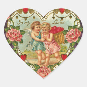 Antike Valentinsengel-Aufkleber Herz-Aufkleber