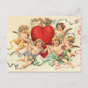 Antike Valentinskarte mit spielenden Cherubinen Feiertagspostkarte