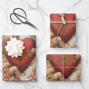 Antike Valentinskarten, viktorianische Engel Cheru Geschenkpapier Set