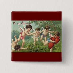 Antike Valentinstag-Cherubim mit Liebesherzen Button