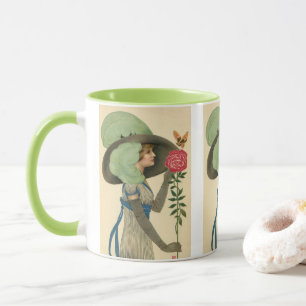Antike Valentinstag, Dame rote Rose Schmetterling Tasse