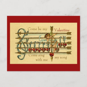 Antike Valentinstag-Musikpostkarte im Vintage-Stil Feiertagspostkarte