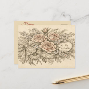 Antike Valentinstag-Postkarte mit floralem Muster Feiertagspostkarte