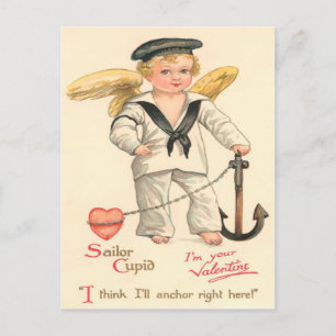 Antike Valentinstag-Postkarte mit Matrosen-Cupid Feiertagspostkarte