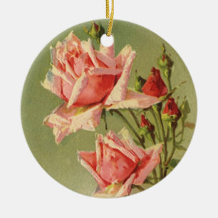 Antike Valentinstag-Rosa viktorianische Gartenrose Keramikornament