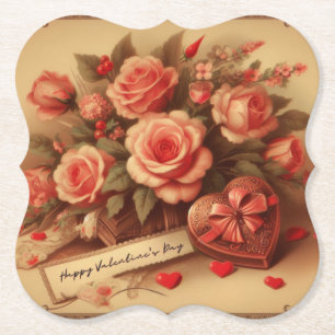 Antike Valentinstag-Schokolade und Blumen Untersetzer