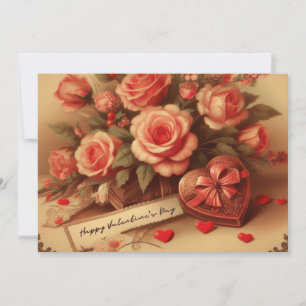 Antike Valentinstag-Schokoladen und Blumen Feiertagskarte