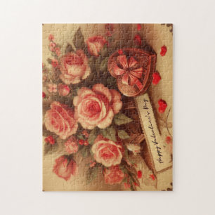 Antike Valentinstag-Schokoladen und Blumen Puzzle