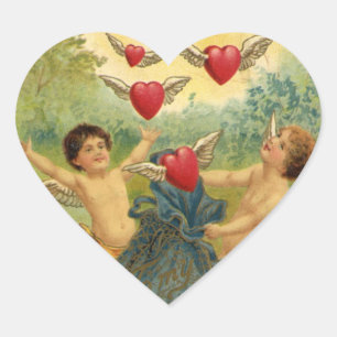 Antike Valentinstag, viktorianische Cherubs Herzen Herz-Aufkleber