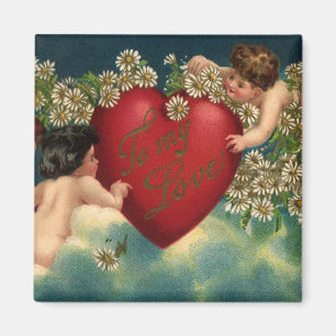 Antike Valentinstag viktorianische Cherubs im Himm Magnet