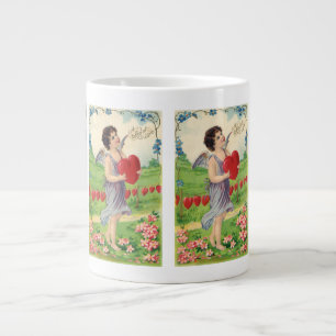 Antike Valentinstag, viktorianischer Engel mit Her Jumbo-Tasse