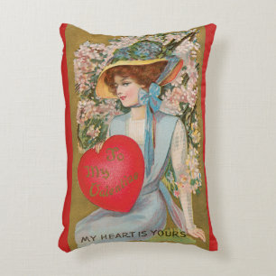 Antike Valentinstagskarten, viktorianische Dame mi Dekokissen
