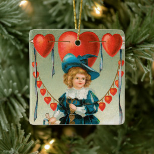 Antike Valentinstagskarten, viktorianischer Junge  Keramikornament