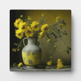Antike Vase der gelben Blumen Fotoplatte