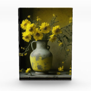 Antike Vase mit gelben Blumen Fotoblock