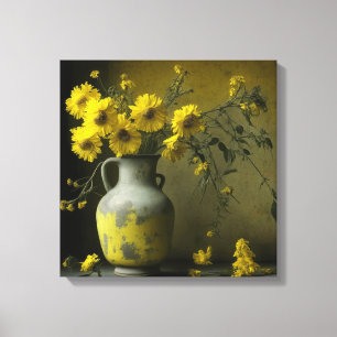 Antike Vase mit gelben Blumen Leinwanddruck