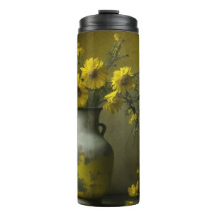 Antike Vase mit gelben Blumen Thermosbecher