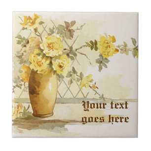 Antike Vase mit gelben Rosen Aquarell Fliese