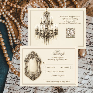 Antike vergoldete Ära-Elfenbein zeitloser QR-Code- RSVP Karte