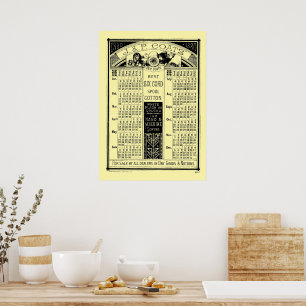 Antike viktorianische Ära 1880 Spulkalender Poster
