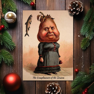 Antike viktorianische Birnenkopf-Dame Weihnachtska Feiertagskarte