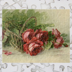 Antike viktorianische Blumen, rote Rosen Puzzle