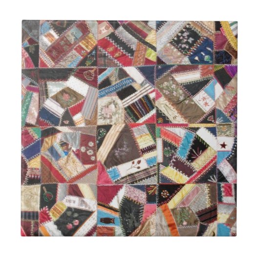 Antike, viktorianische Crazy Quilt Fliese (Vorderseite)