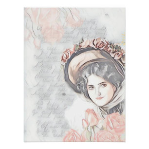 Antike viktorianische Dame mit Bonet und Rosen  Poster