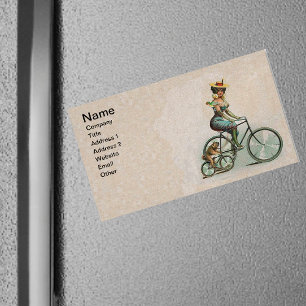 Antike viktorianische Dame mit Hund auf Fahrrad Magnetische Visitenkarte