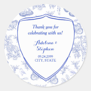Antike viktorianische elegante Wappenblaue Toile-H Runder Aufkleber