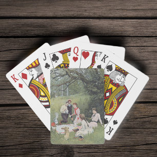 Antike viktorianische Familienspicknick im Wald Spielkarten
