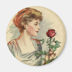 Antike viktorianische Frau rote Rose Blume floral Magnet