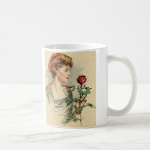 Antike viktorianische Frau rote Rose Blumen floral Kaffeetasse