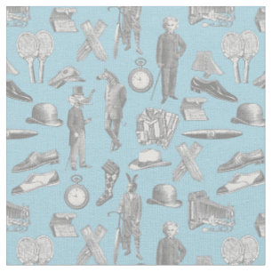 antike viktorianische Herren Tiere blau Toile Herr Stoff