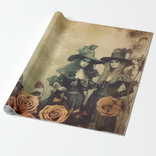 Antike viktorianische Hexenschwestern Sepia Geschenkpapier