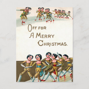 Antike viktorianische Holzpuppen Frohe Weihnachten Postkarte
