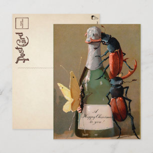 Antike viktorianische Käfer Weihnachtspostkarte Postkarte