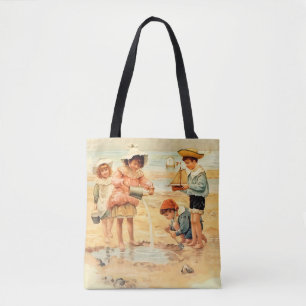 Antike viktorianische Kinder am Strand, feine Kuns Tasche