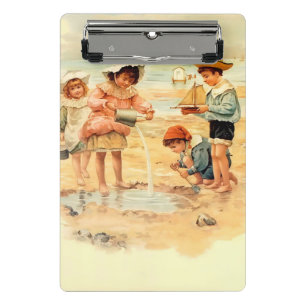 Antike viktorianische Kinder am Strand Fine Art Mini Klemmbrett